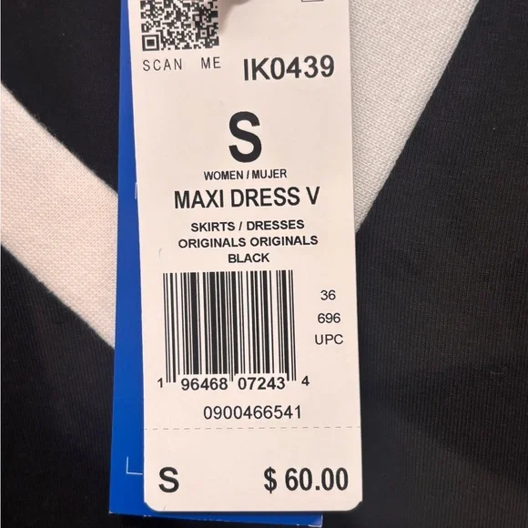 adidas Black Maxi Dress with White Three-Stripe Trim. Sz S. PTP 16”. NWT - Picture 3 of 6